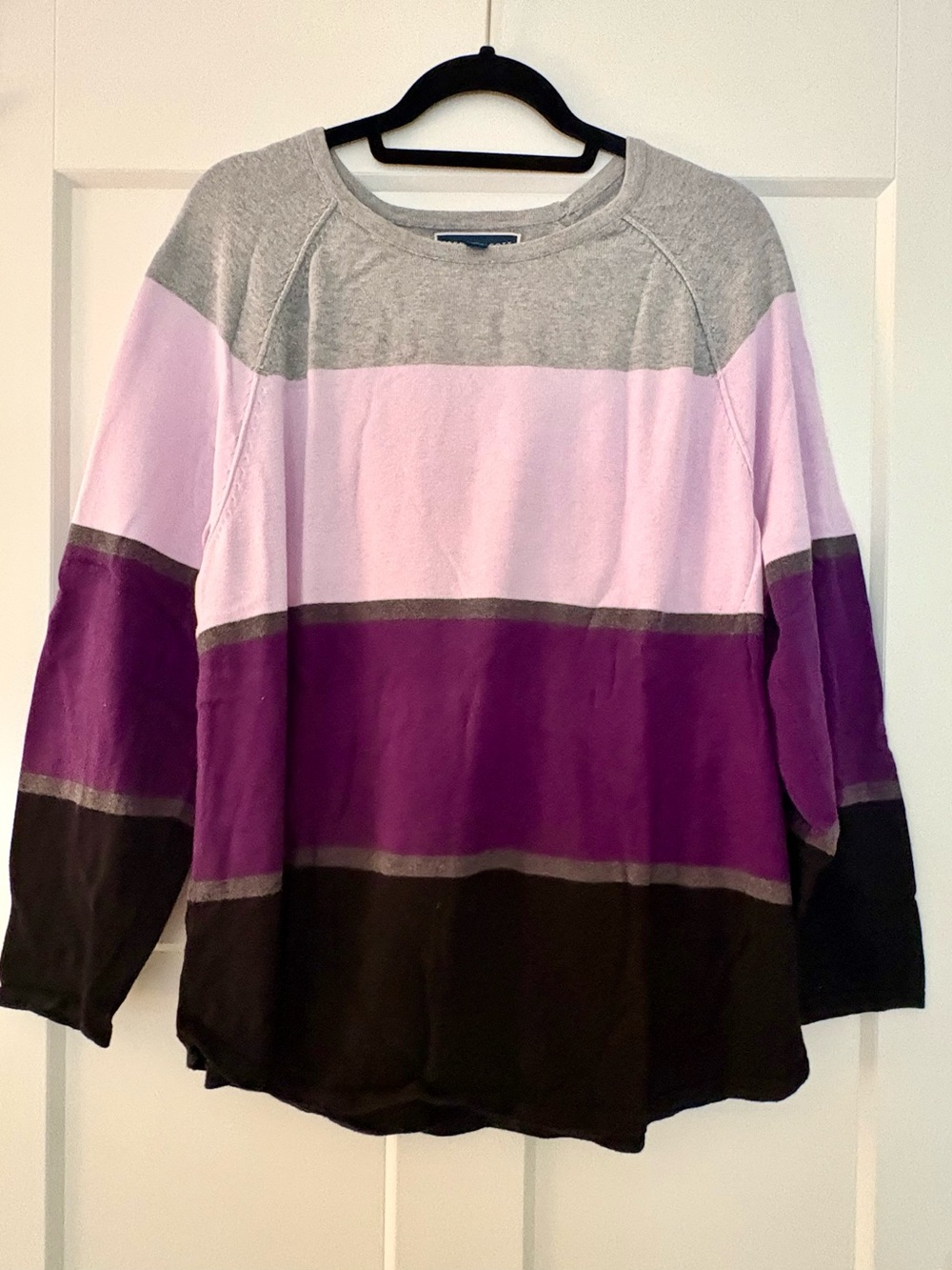 Karen Scott Colorblock Crewneck Sweatshirt in Pink, Purple & Gray